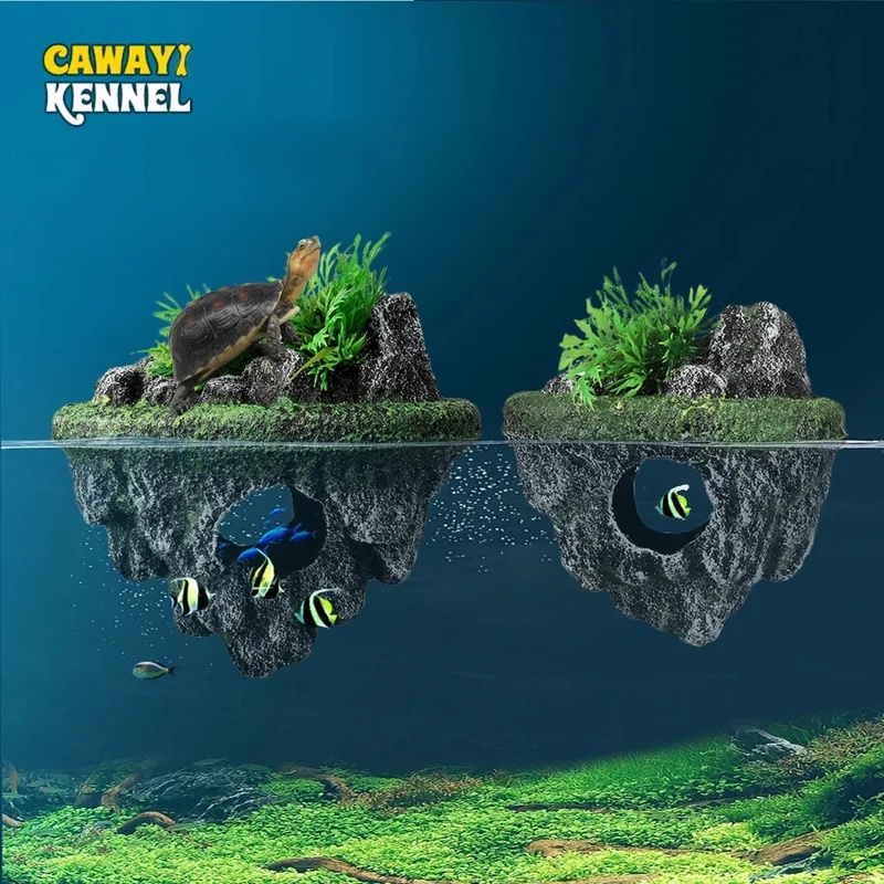 Aquarium Marine Rock - 1個入り 吊り下げ式水槽石 シミュレーション植物入り洞窟飾り クリエイティブな浮遊岩 魚タンク造園装飾 ベタH用