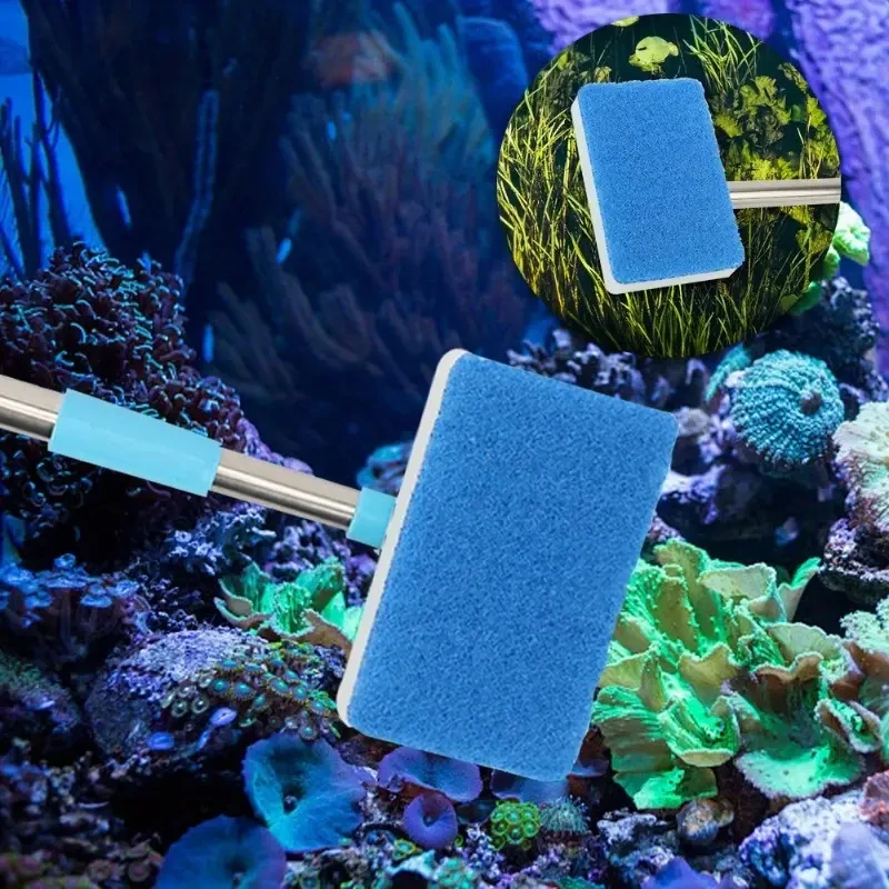 Marine Aquarium Glass Cleaner - 180 ° 調整 55-95 センチメートル伸縮ハンドルクリーナースクラバー水族館の水槽ガラス窓藻類両面スポンジクリーニングブラシ