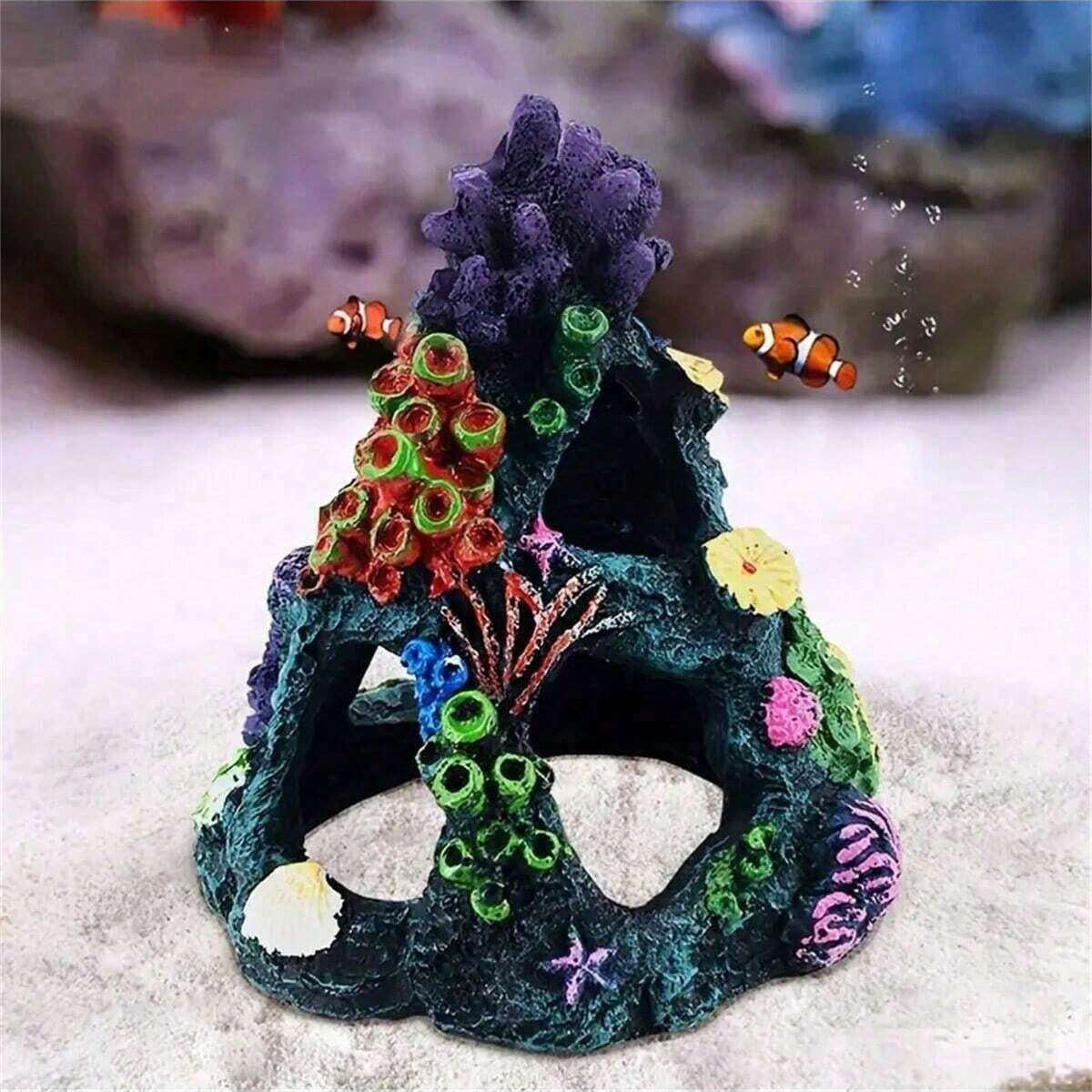 Aquarium Marine Rock - 1個 ヴィンテージ樹脂製サンゴ礁水槽飾り 複雑なデザインの水槽装飾 自然な岩洞窟 水生生物のための生息地