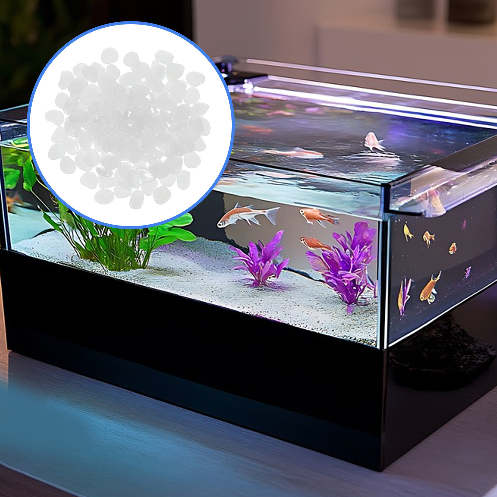Aquarium Marine Rock - 200個入り 暗闇で光る装飾用小石 水槽用発光石 淡水・海水両用